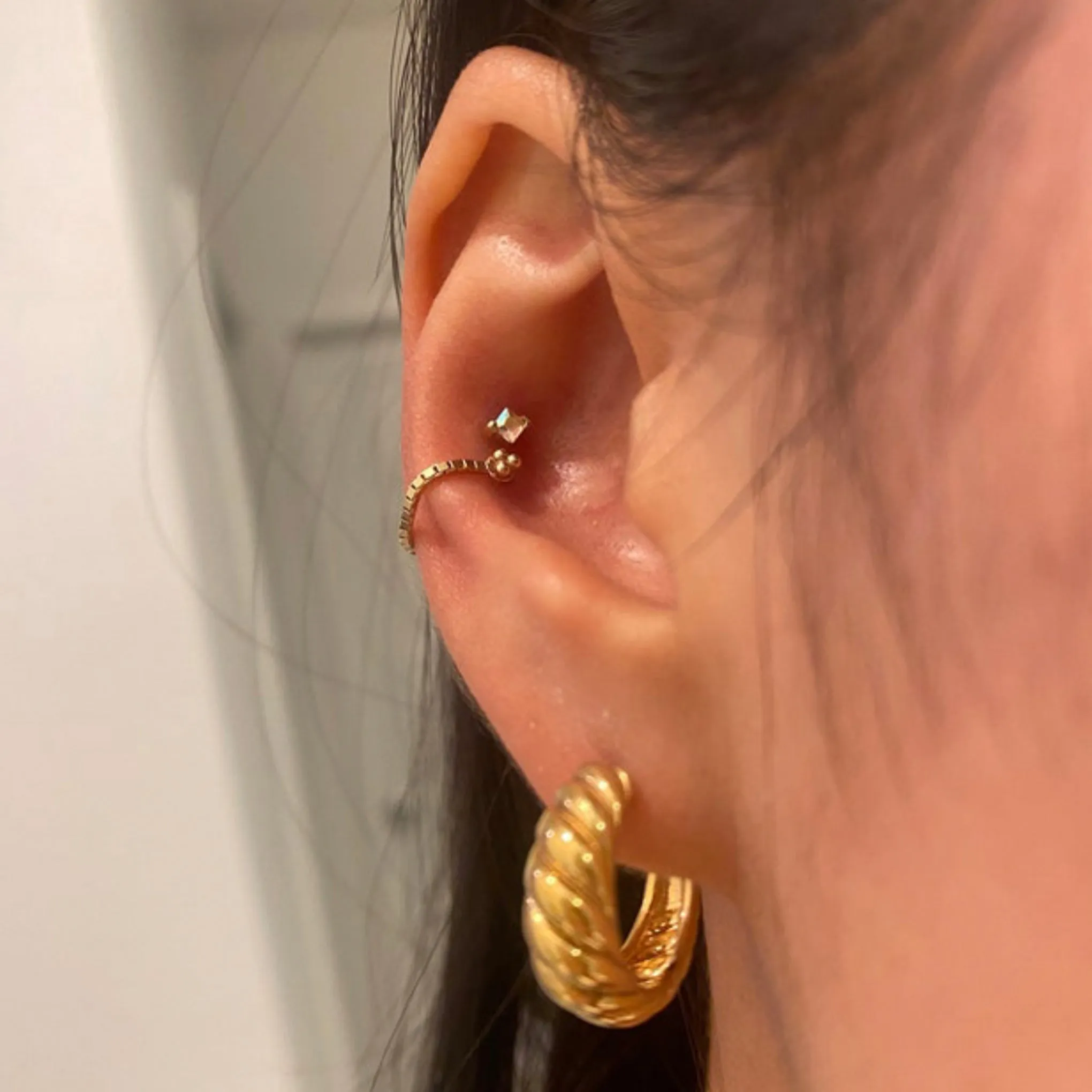 14K Gold Dangle Box Chain Earring Jacket