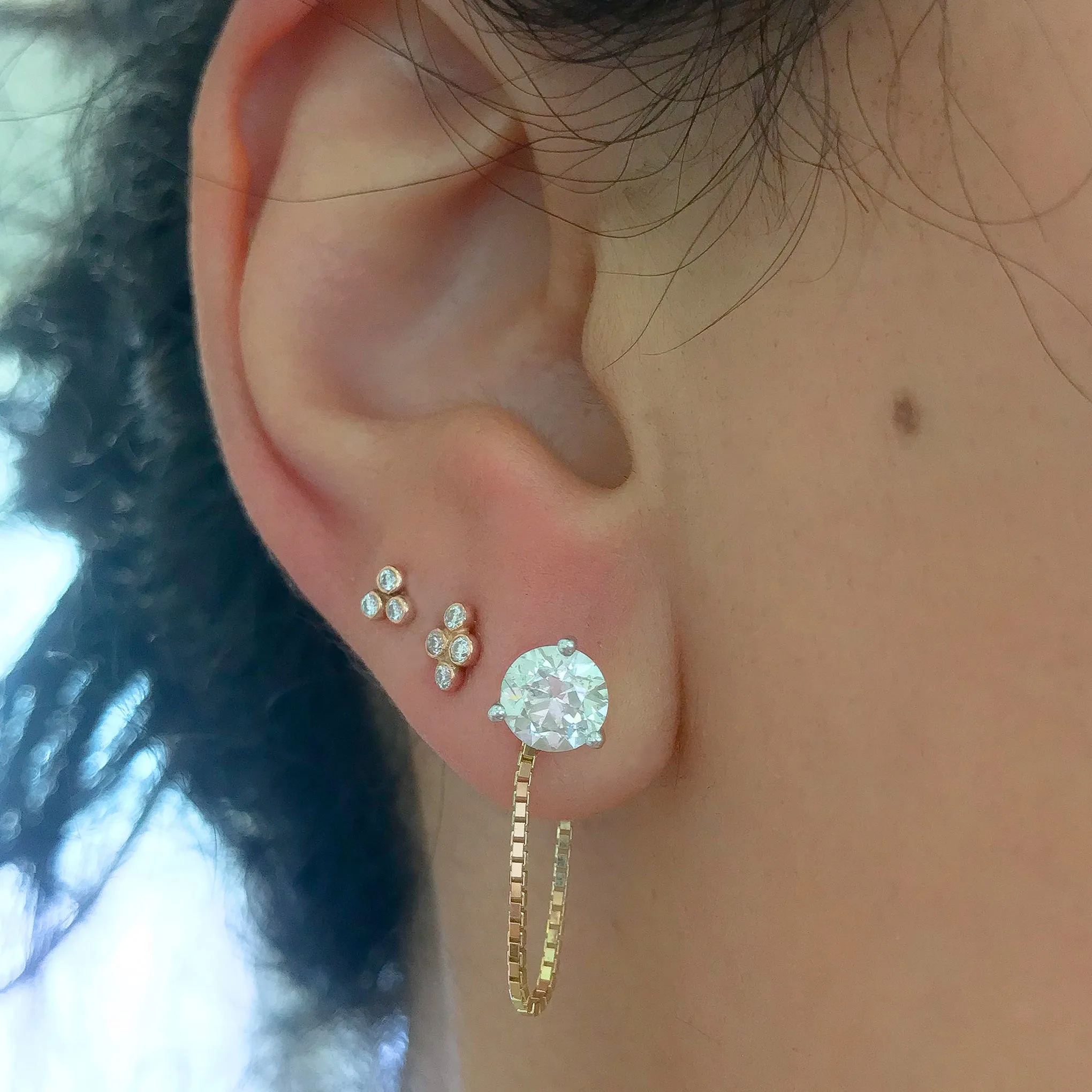 14K Gold Dangle Box Chain Earring Jacket