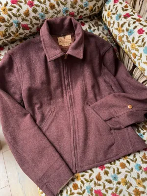 1930s 'Ralph-Pugh Top Notch Leater Sportswear' Mauve Wool Talon Bell Zip Pleat Back Side Cinch Jacket