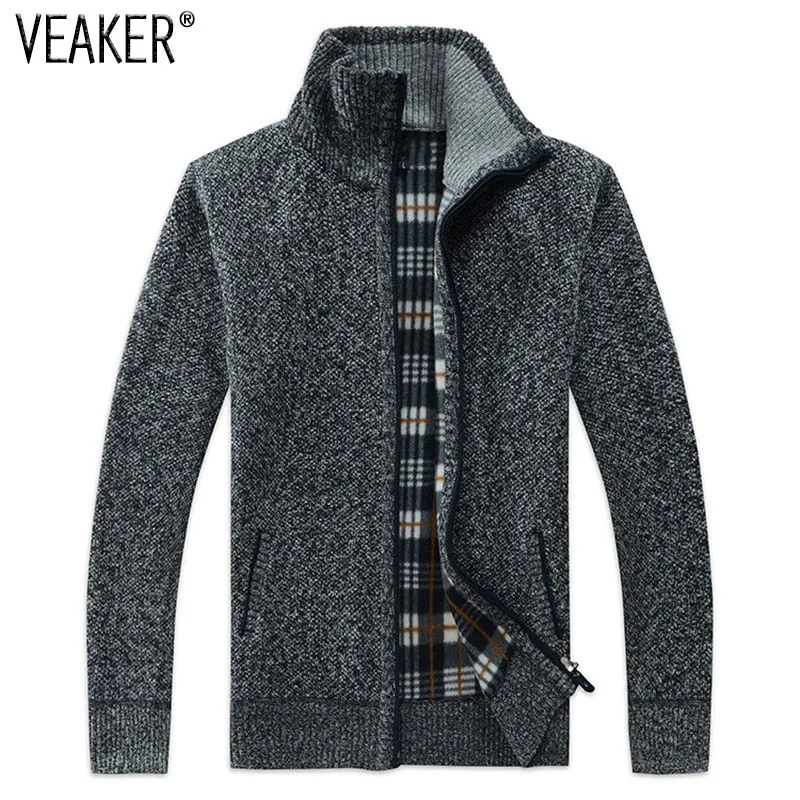 2020 Autumn Winter Men's SweaterCoat Faux Fur Wool Sweater Jackets Men Zipper Knitted Thick Coat Casual Knitwear M-3XL