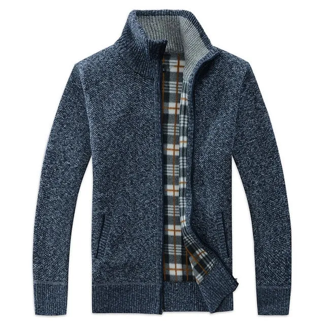 2020 Autumn Winter Men's SweaterCoat Faux Fur Wool Sweater Jackets Men Zipper Knitted Thick Coat Casual Knitwear M-3XL