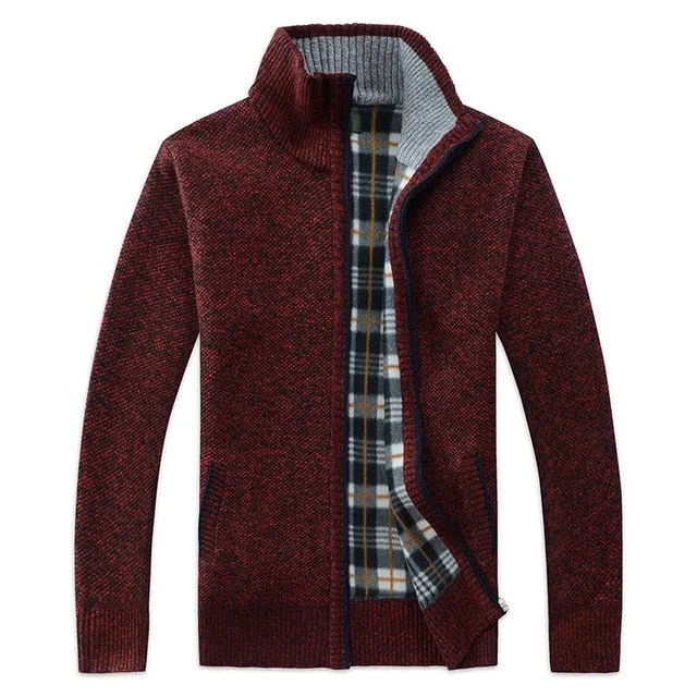 2020 Autumn Winter Men's SweaterCoat Faux Fur Wool Sweater Jackets Men Zipper Knitted Thick Coat Casual Knitwear M-3XL