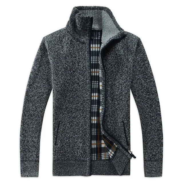 2020 Autumn Winter Men's SweaterCoat Faux Fur Wool Sweater Jackets Men Zipper Knitted Thick Coat Casual Knitwear M-3XL