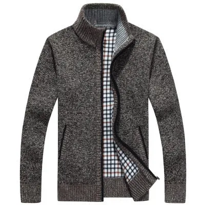 2020 Autumn Winter Men's SweaterCoat Faux Fur Wool Sweater Jackets Men Zipper Knitted Thick Coat Casual Knitwear M-3XL