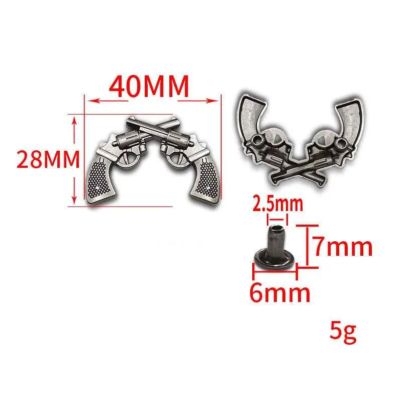40x28MM Vintage Double Gun Rivets Antique Silver Punk Studs 20pcs