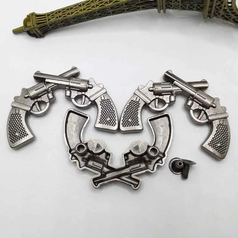40x28MM Vintage Double Gun Rivets Antique Silver Punk Studs 20pcs