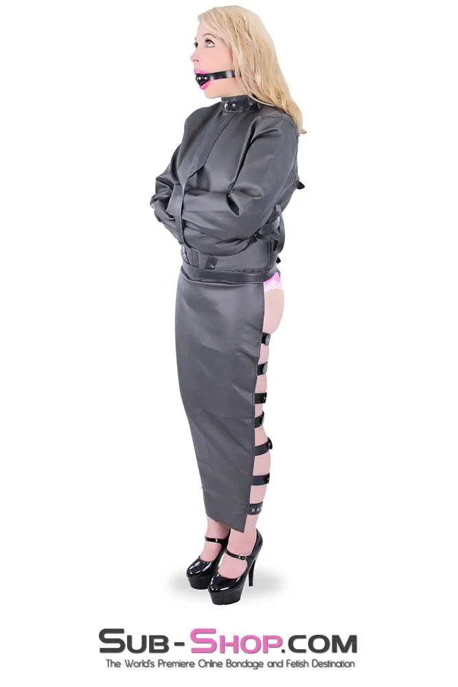 8763HS      Completely Restrained Leatherette Straitjacket & Leg Binder Set - LAST CHANCE - Final Closeout!