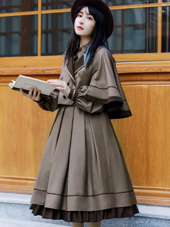 Academic Lolita Cape Coffee Brown Polyester Winter Lolita Outwears