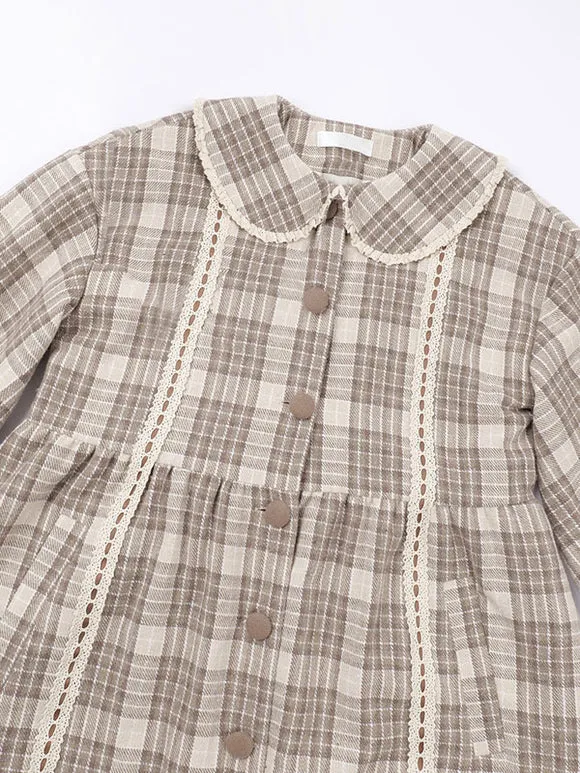 Academic Lolita Coats Coffee Brown Coat Plaid Overcoat Polyester Fall Lolita Outwears