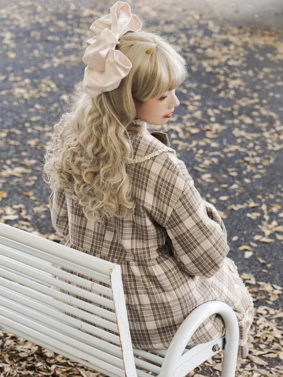 Academic Lolita Coats Coffee Brown Coat Plaid Overcoat Polyester Fall Lolita Outwears