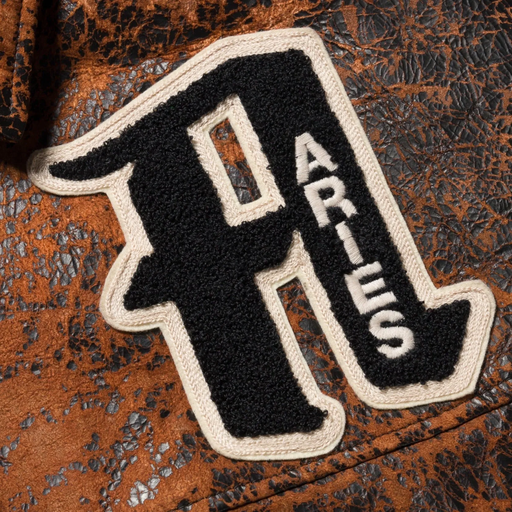 Aries Distressed Letterman Jacket Brown