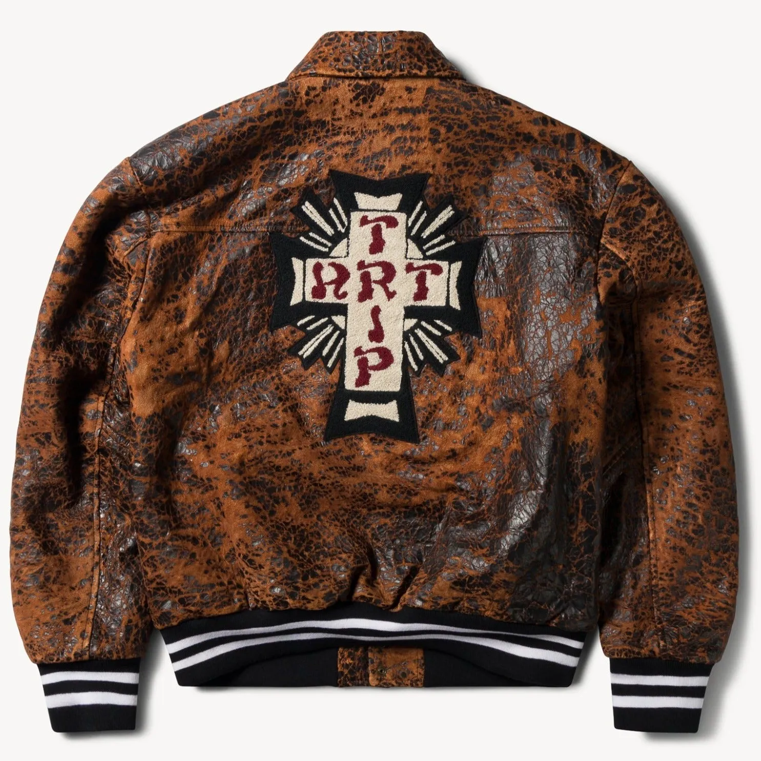 Aries Distressed Letterman Jacket Brown