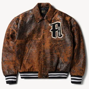 Aries Distressed Letterman Jacket Brown