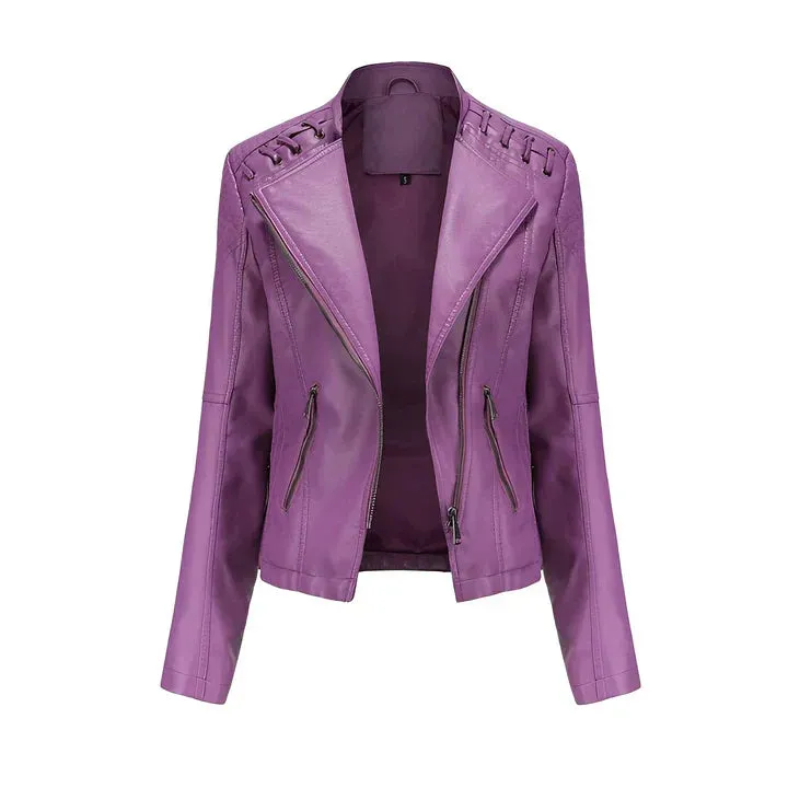 Arline Zippered Leatherette Jacket
