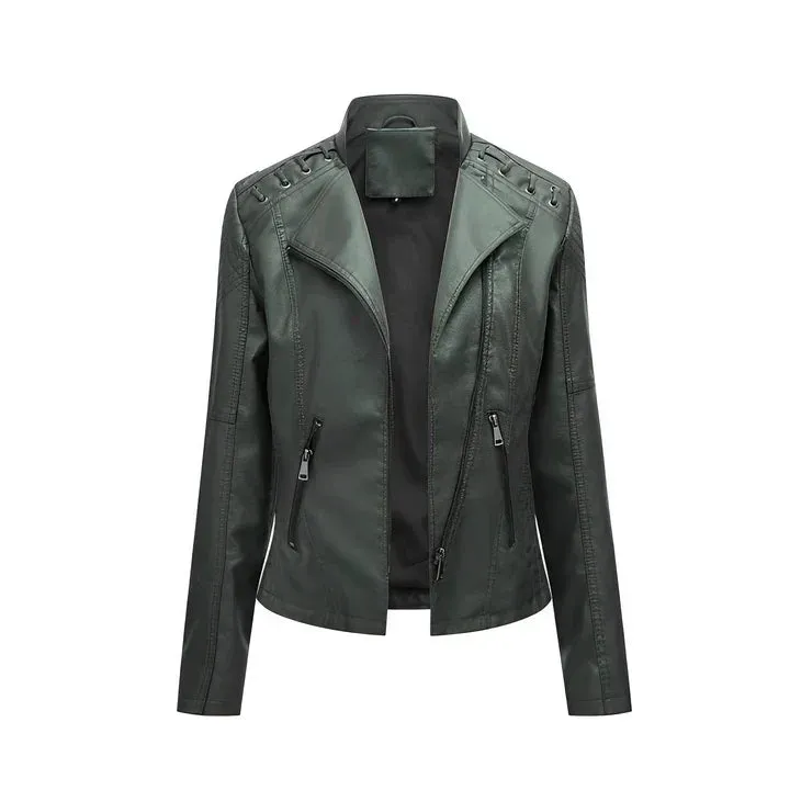 Arline Zippered Leatherette Jacket