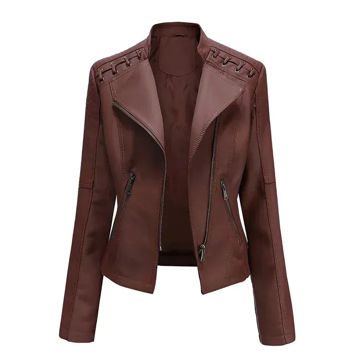 Arline Zippered Leatherette Jacket