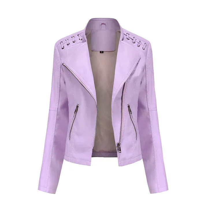 Arline Zippered Leatherette Jacket
