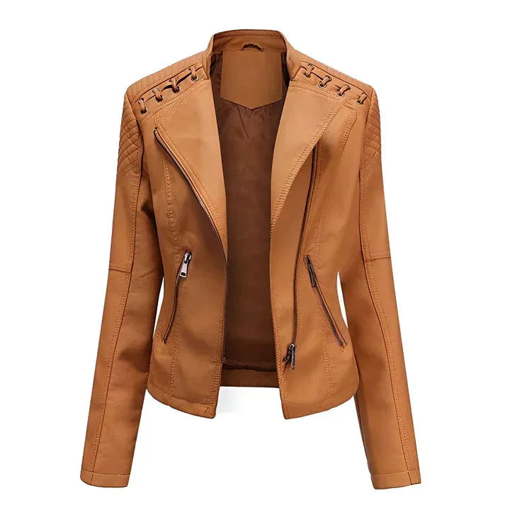 Arline Zippered Leatherette Jacket