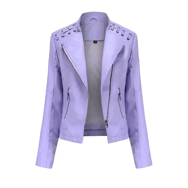 Arline Zippered Leatherette Jacket