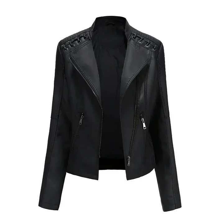 Arline Zippered Leatherette Jacket