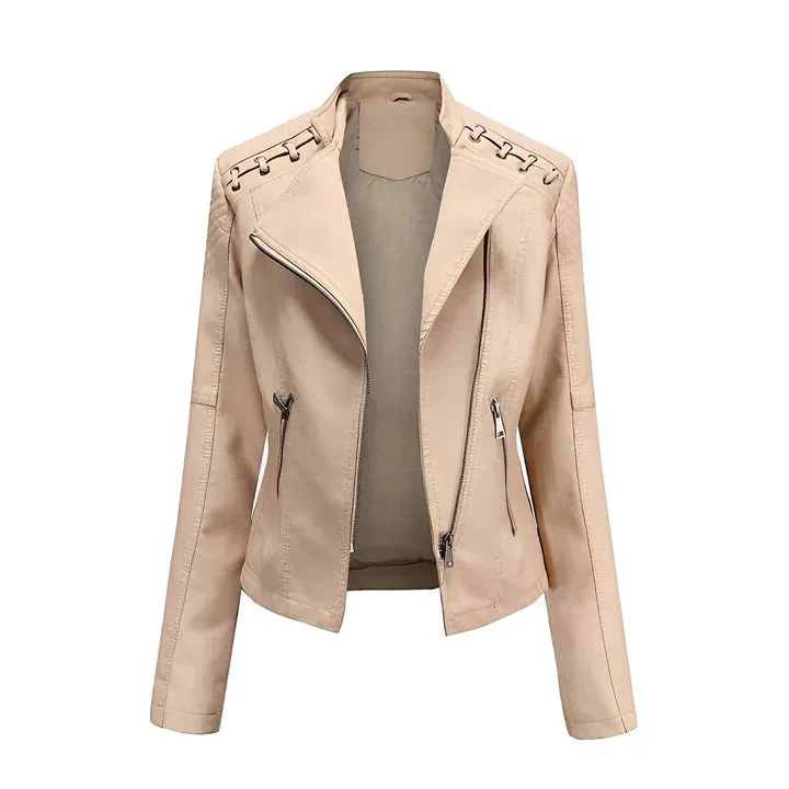 Arline Zippered Leatherette Jacket