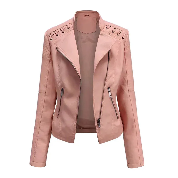 Arline Zippered Leatherette Jacket