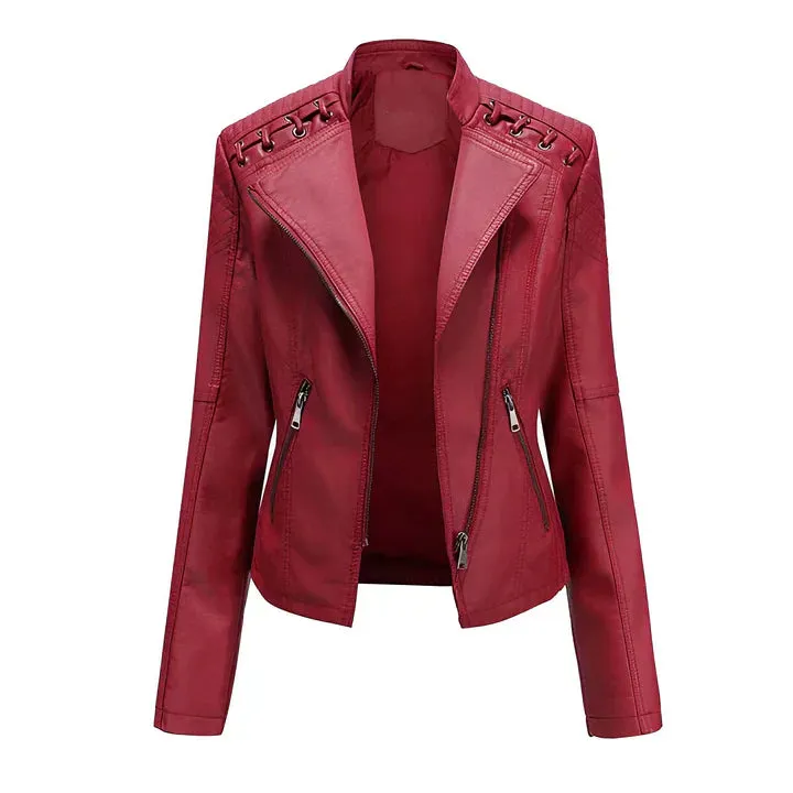 Arline Zippered Leatherette Jacket