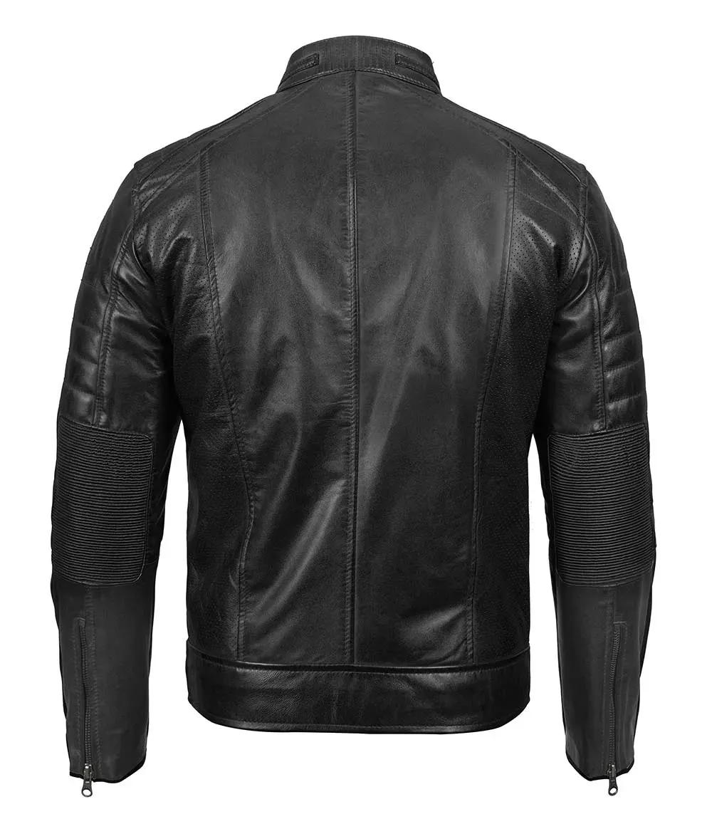 Austin Mens Black Cafe Racer Leather Jacket