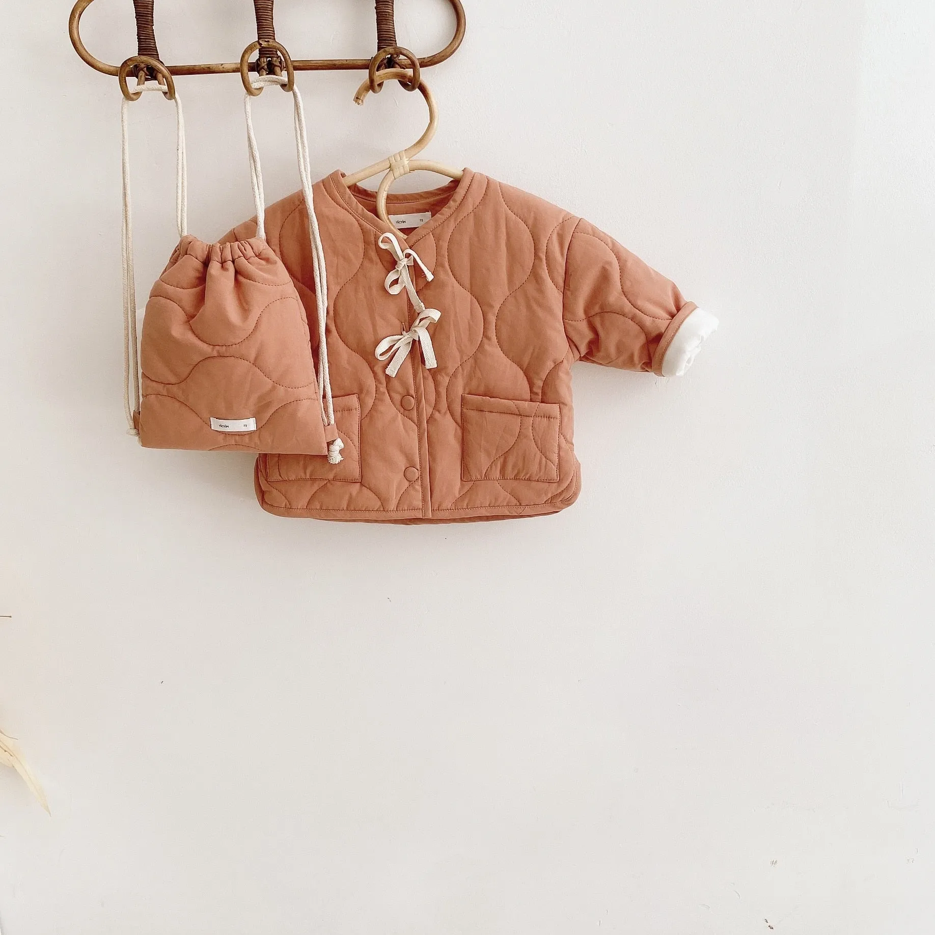 Autumn Winter Girls Coat Beige Backpack