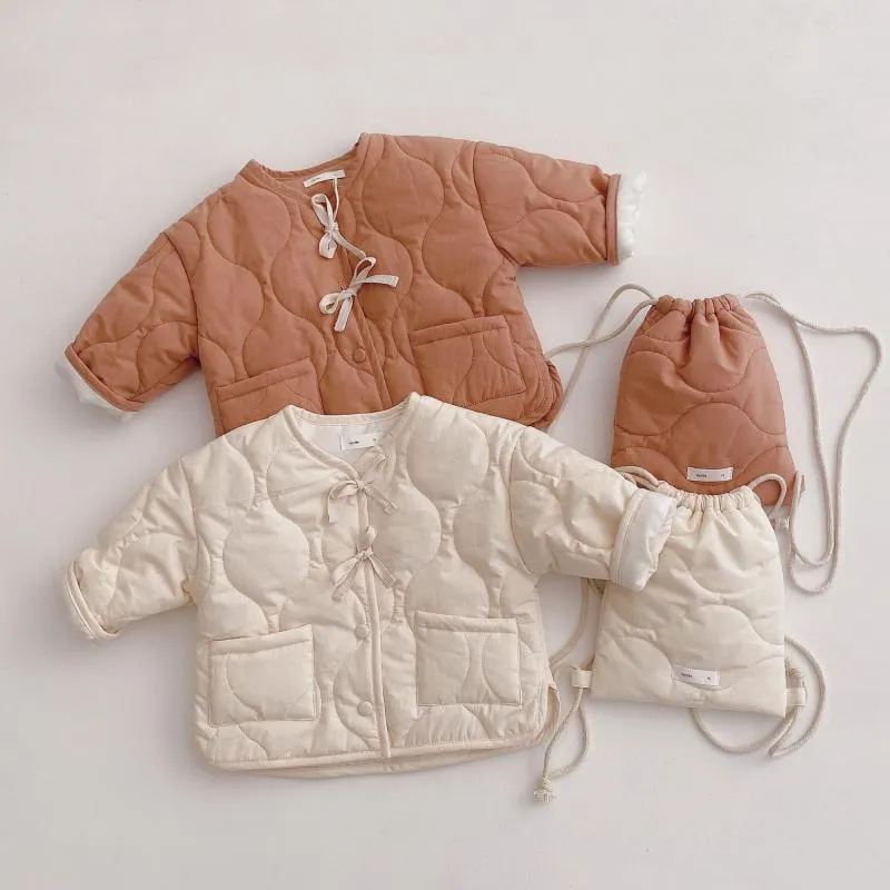 Autumn Winter Girls Coat Beige Backpack