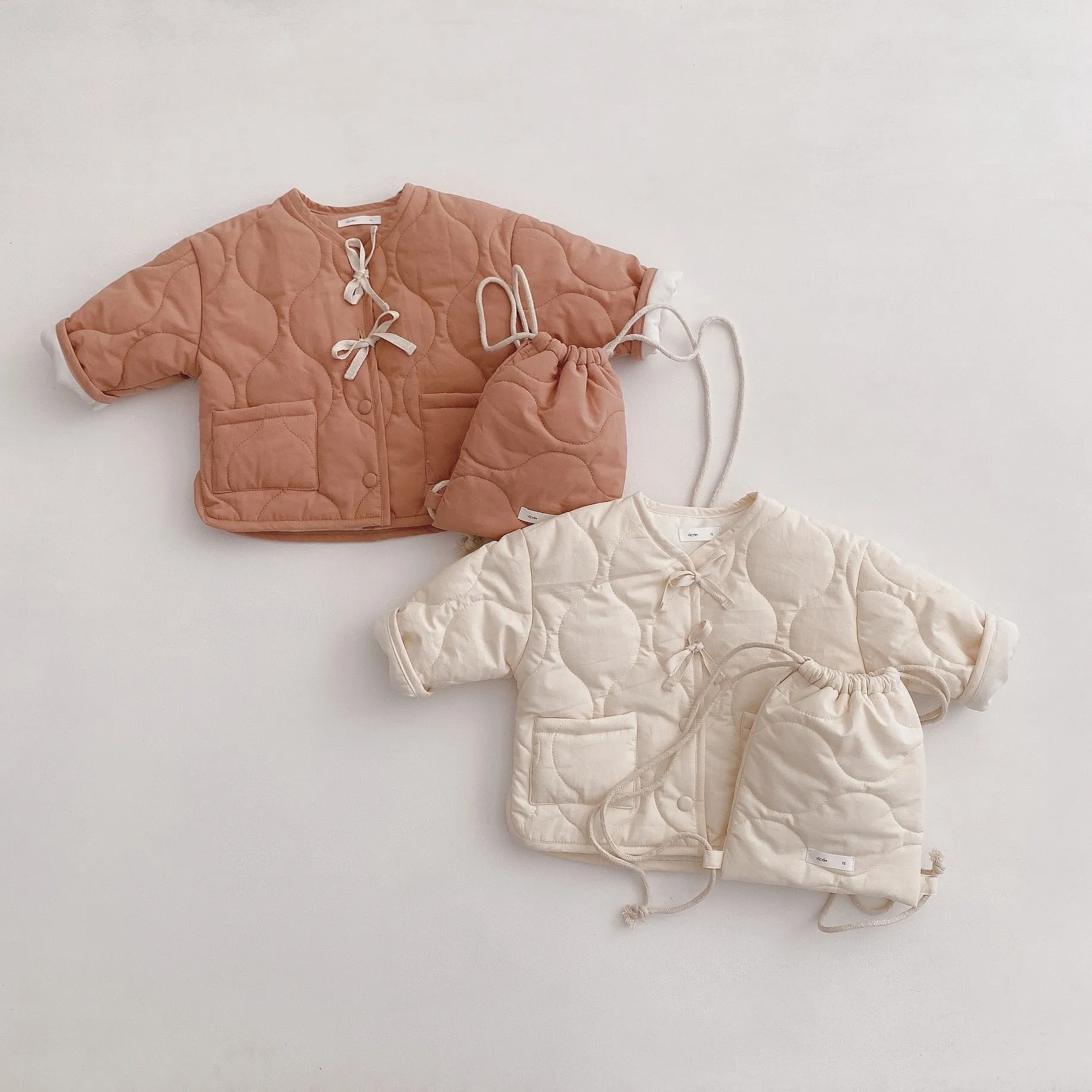 Autumn Winter Girls Coat Beige Backpack