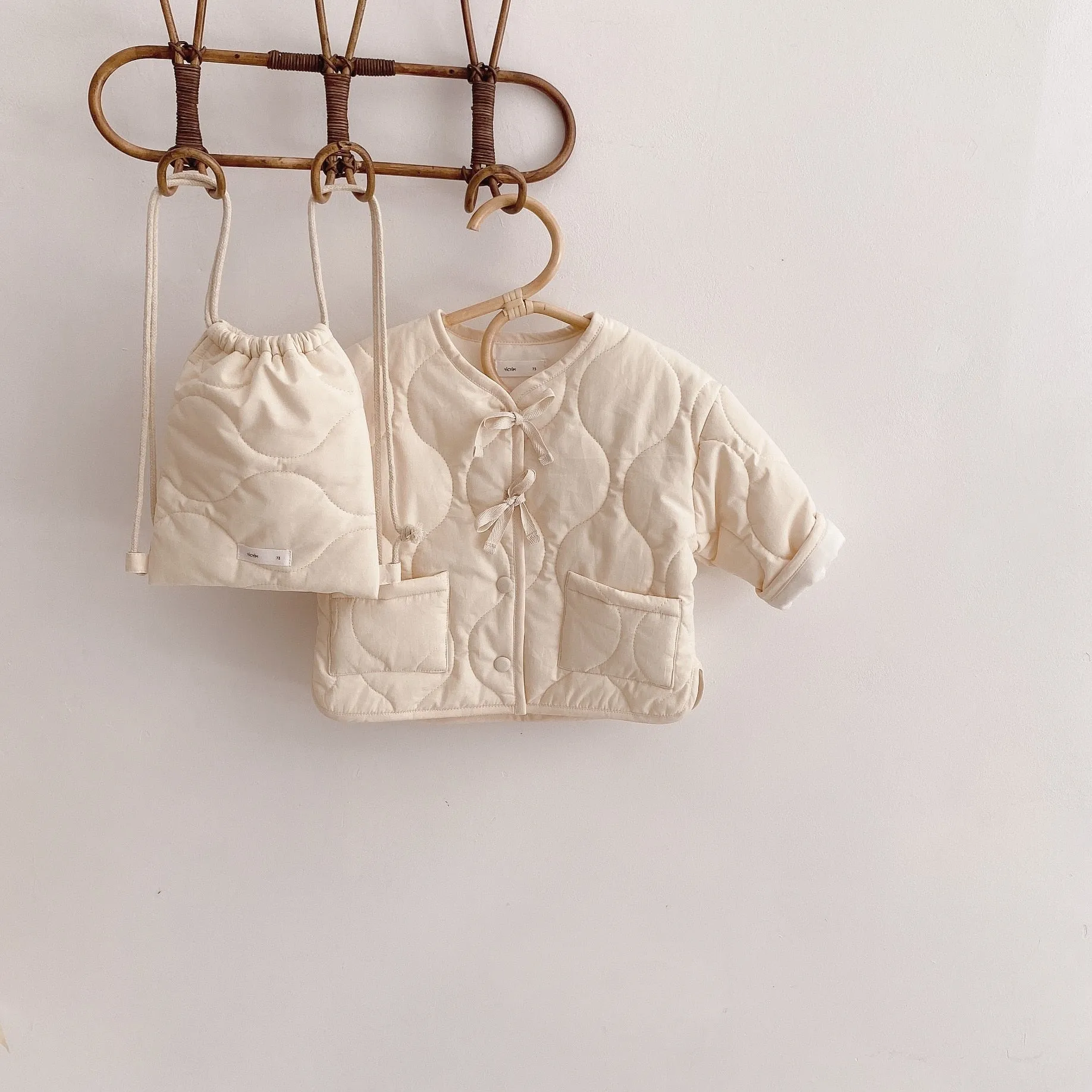 Autumn Winter Girls Coat Beige Backpack
