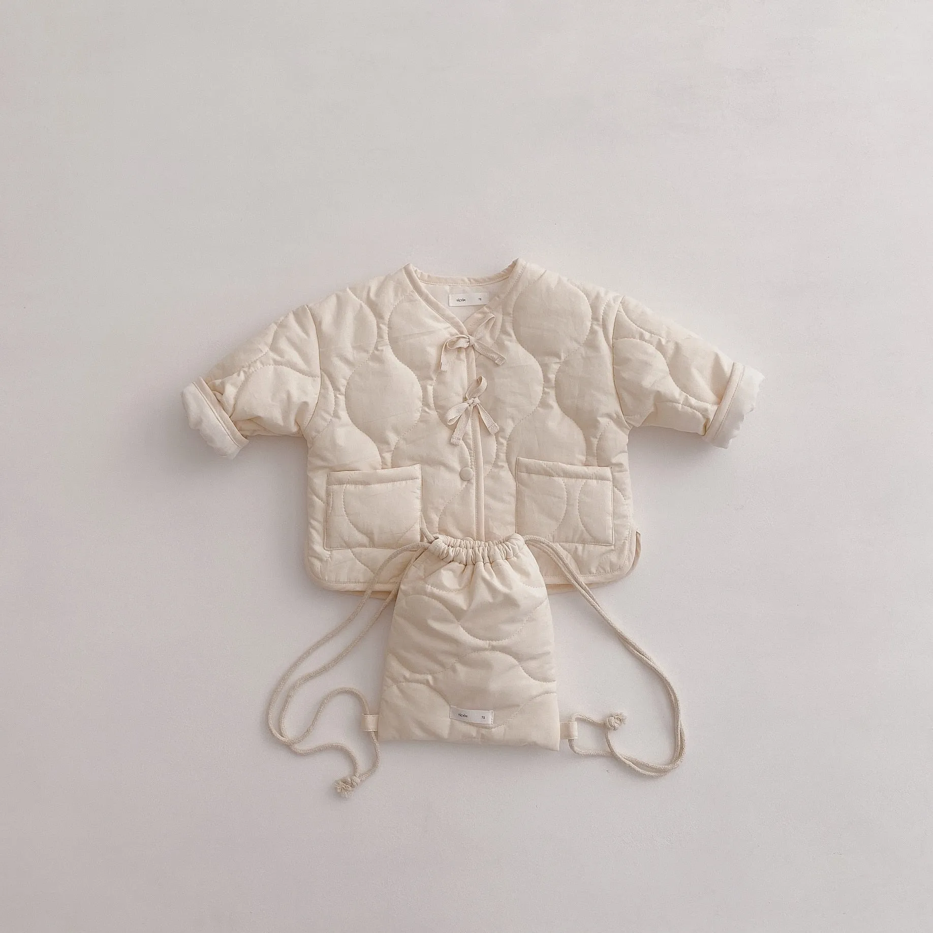 Autumn Winter Girls Coat Beige Backpack