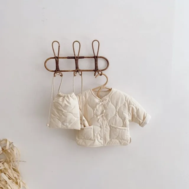 Autumn Winter Girls Coat Beige Backpack