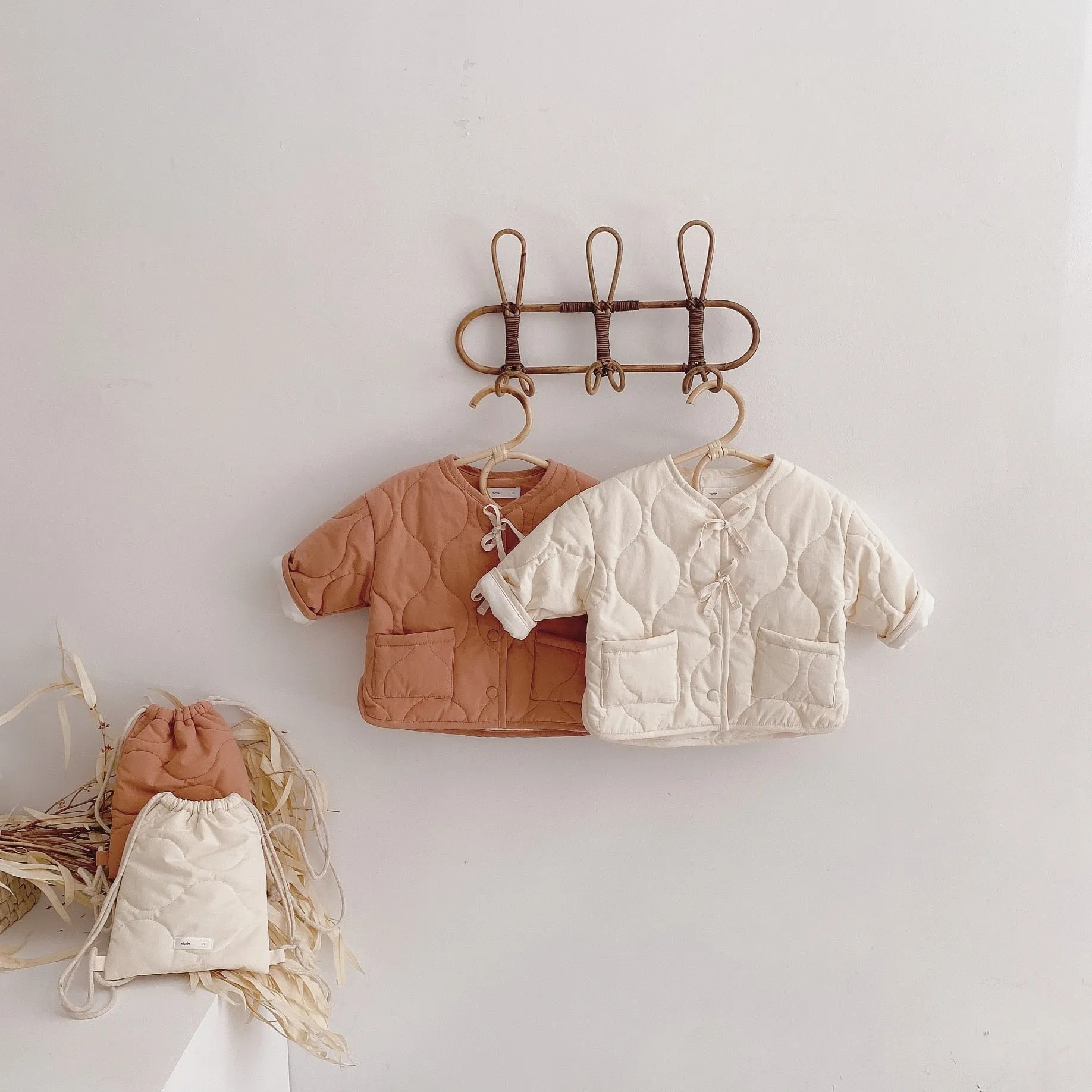 Autumn Winter Girls Coat Beige Backpack