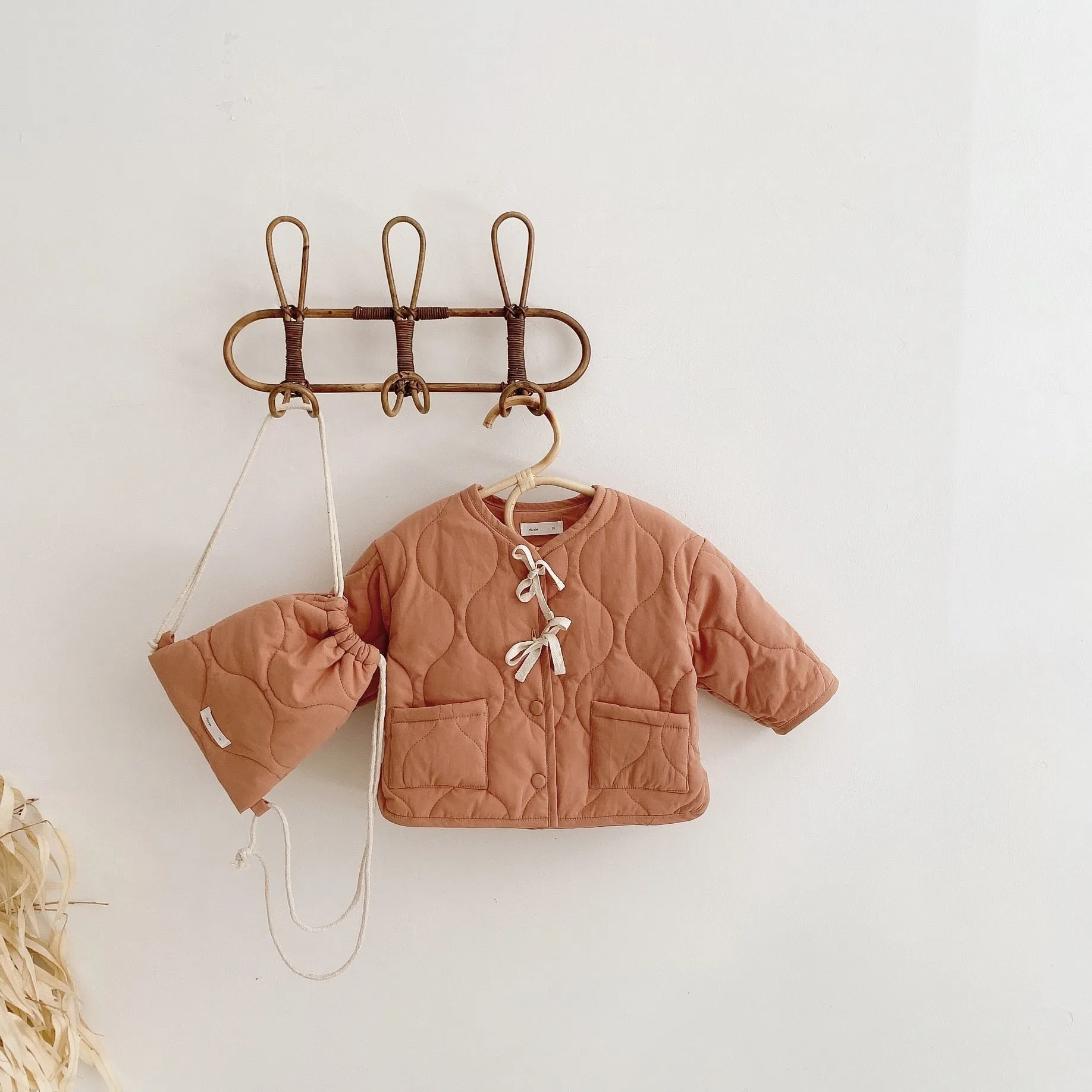 Autumn Winter Girls Coat Beige Backpack