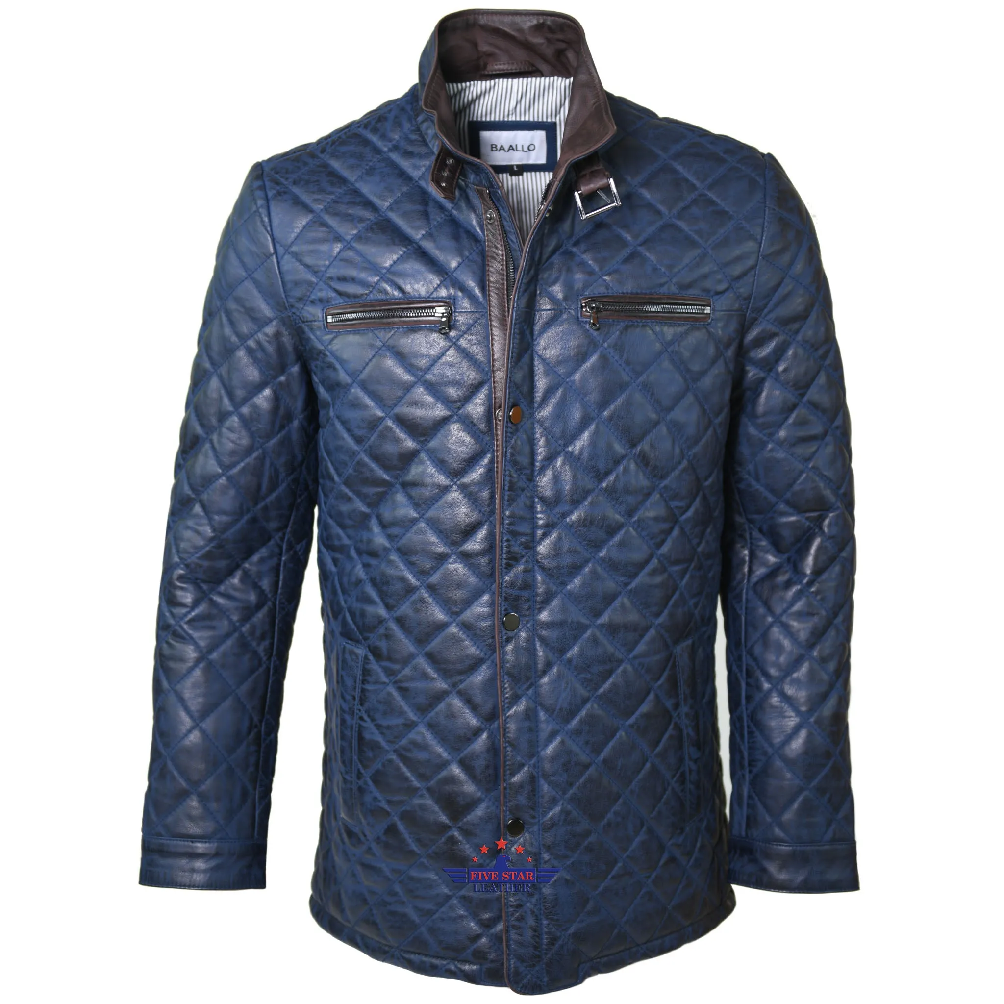 BAALLO Men Fashion Real Leather Quilted Long Jacket Connor