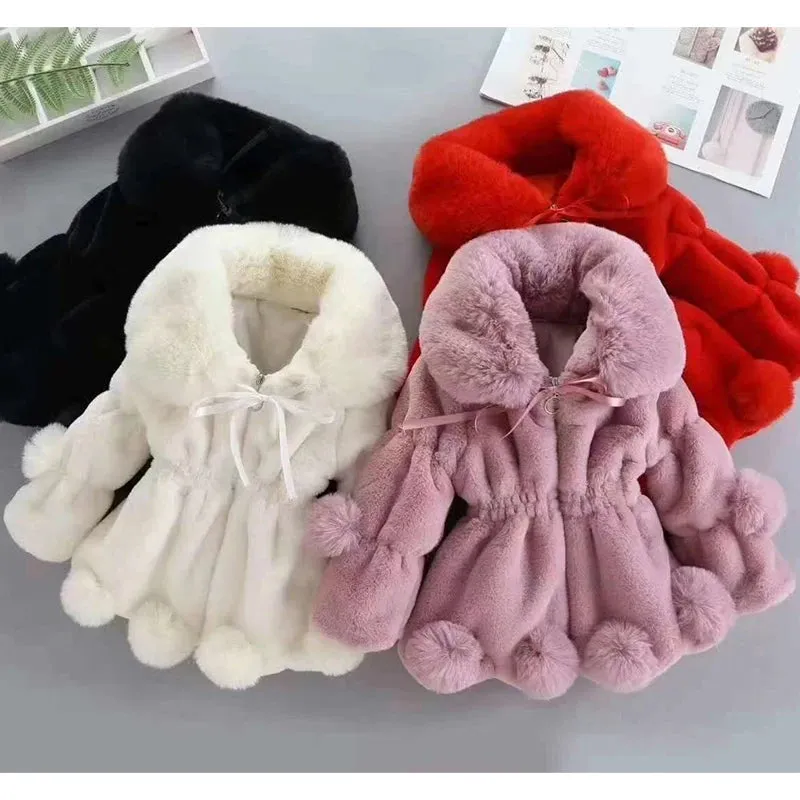 Baby Girls Faux Fur Coat - Warm Winter Jacket