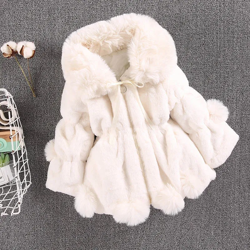 Baby Girls Faux Fur Coat - Warm Winter Jacket