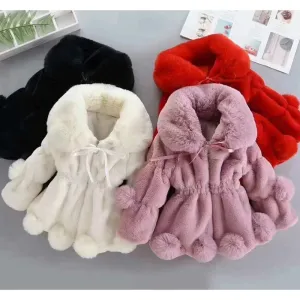 Baby Girls Faux Fur Coat - Warm Winter Jacket