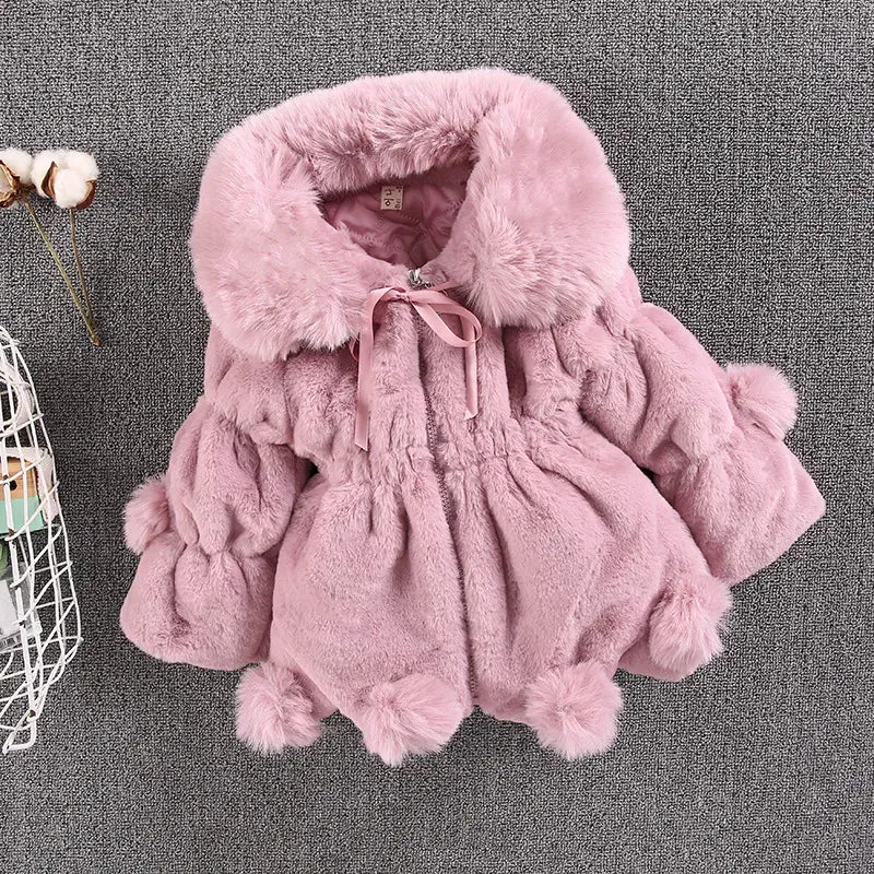 Baby Girls Faux Fur Coat - Warm Winter Jacket