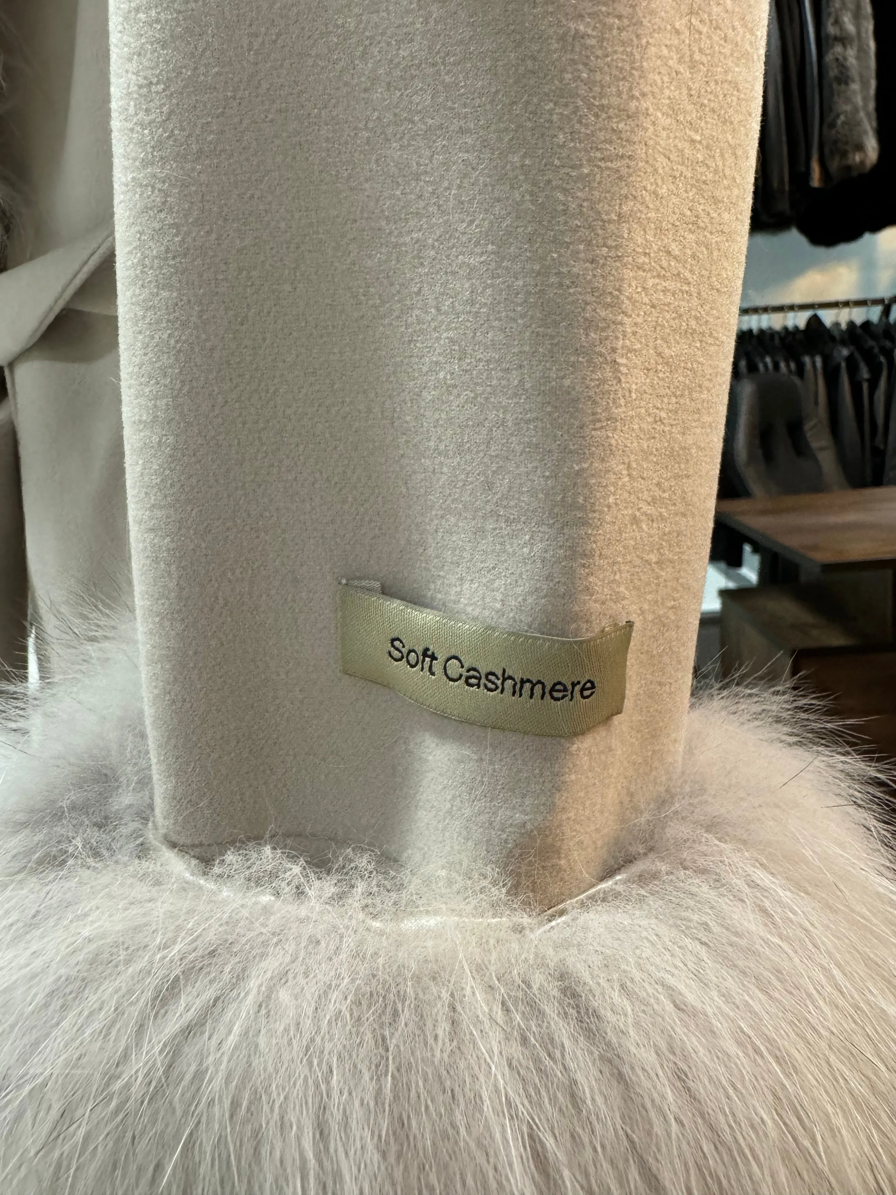 Beige Cashmere and Real Fox Fur Coat