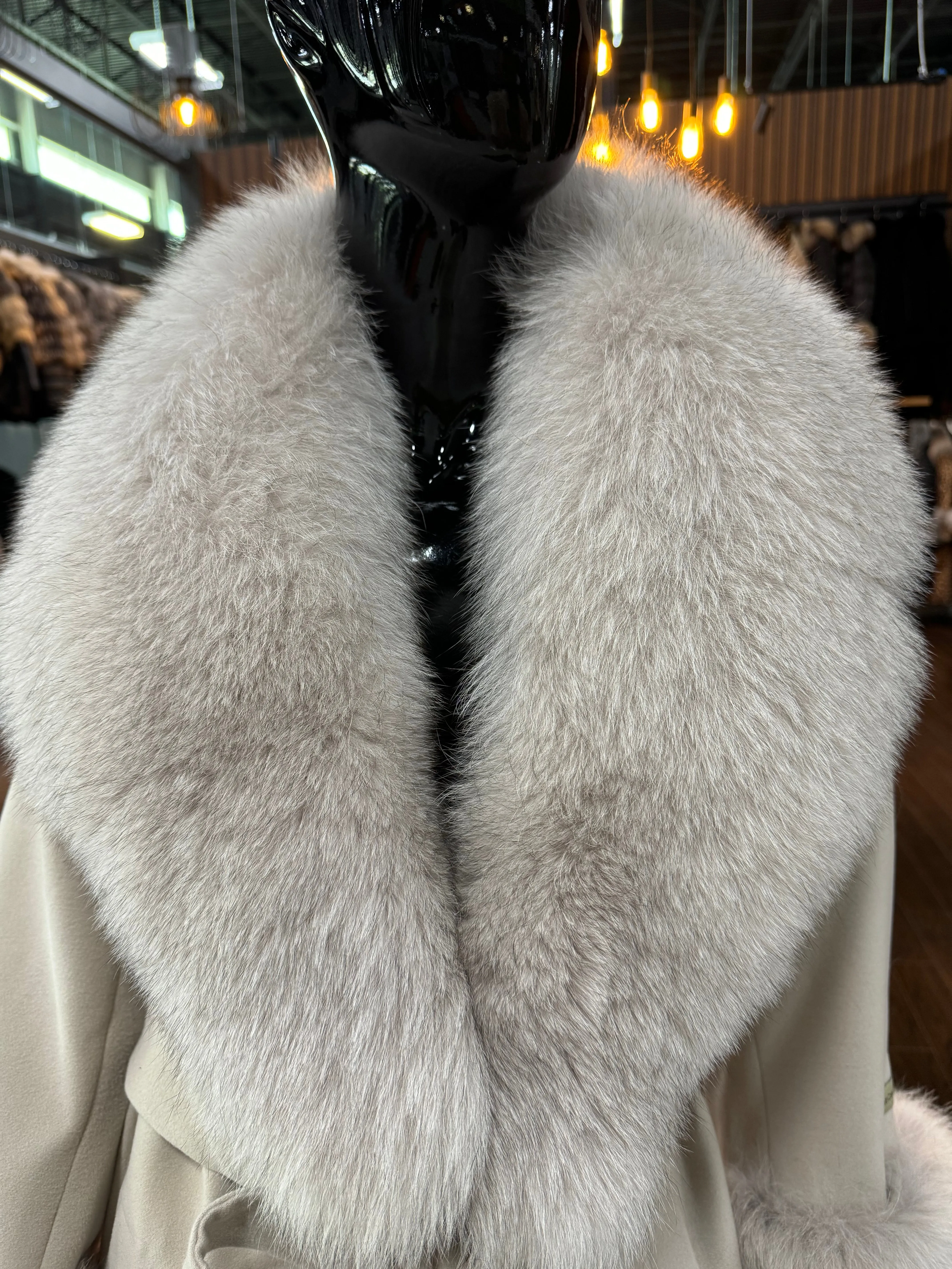 Beige Cashmere and Real Fox Fur Coat