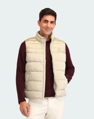 Beige Colour blocked Regular Fit Jacket