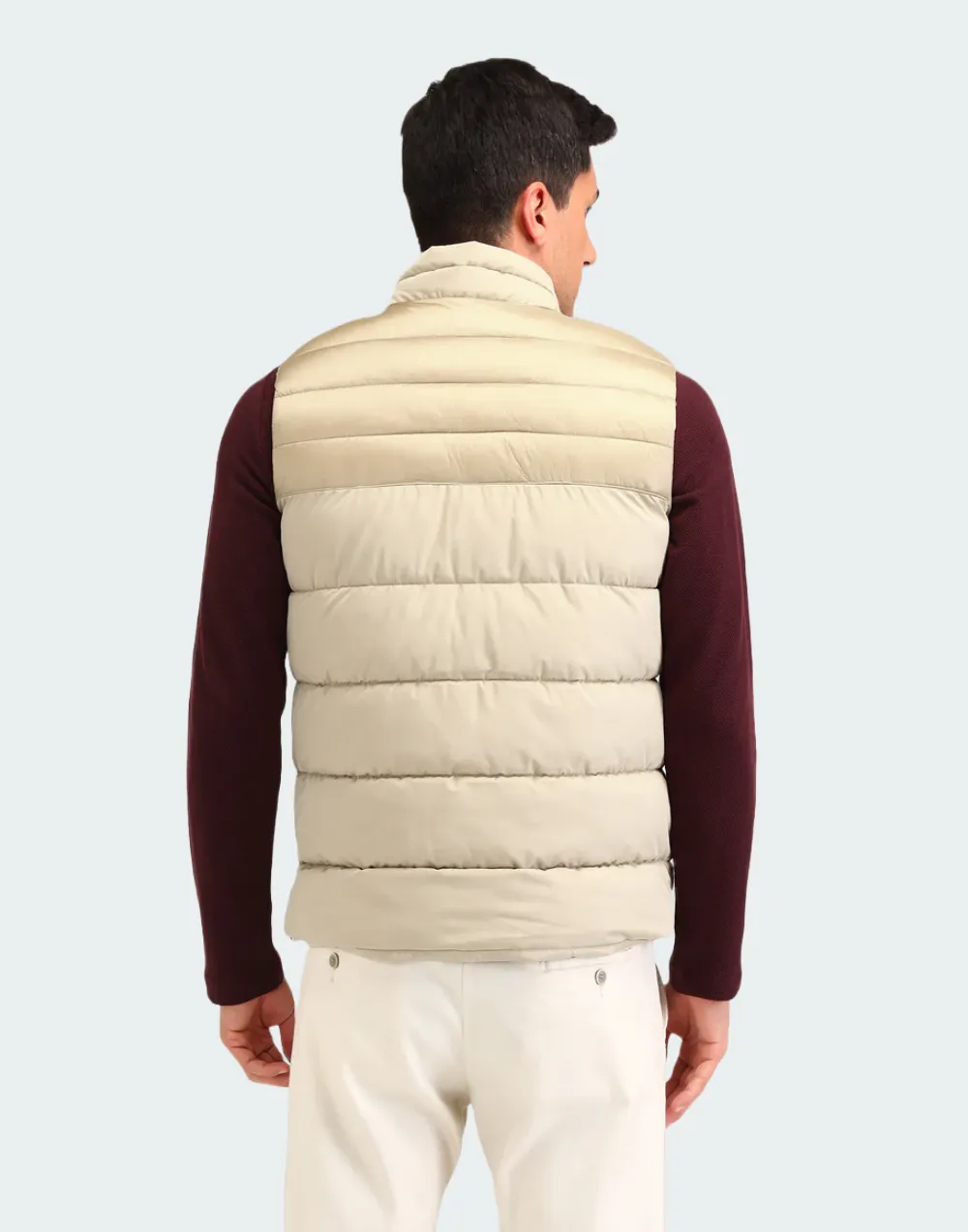 Beige Colour blocked Regular Fit Jacket