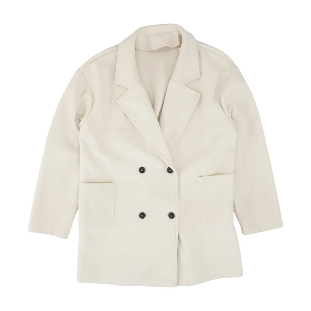 Beige Solid Peacoat Jacket