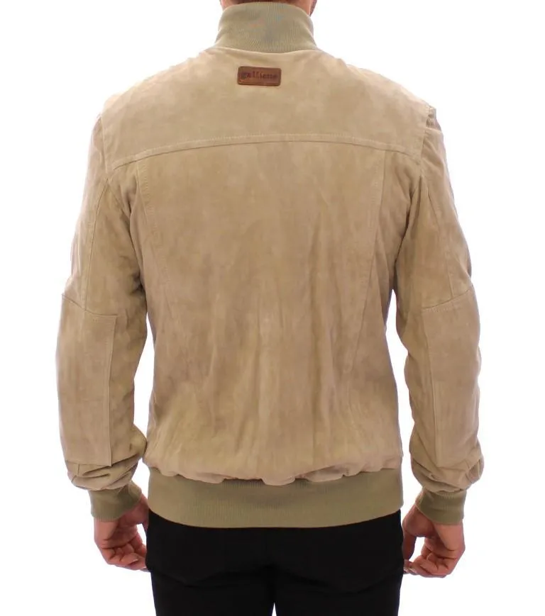 Beige suede leather jacket coat
