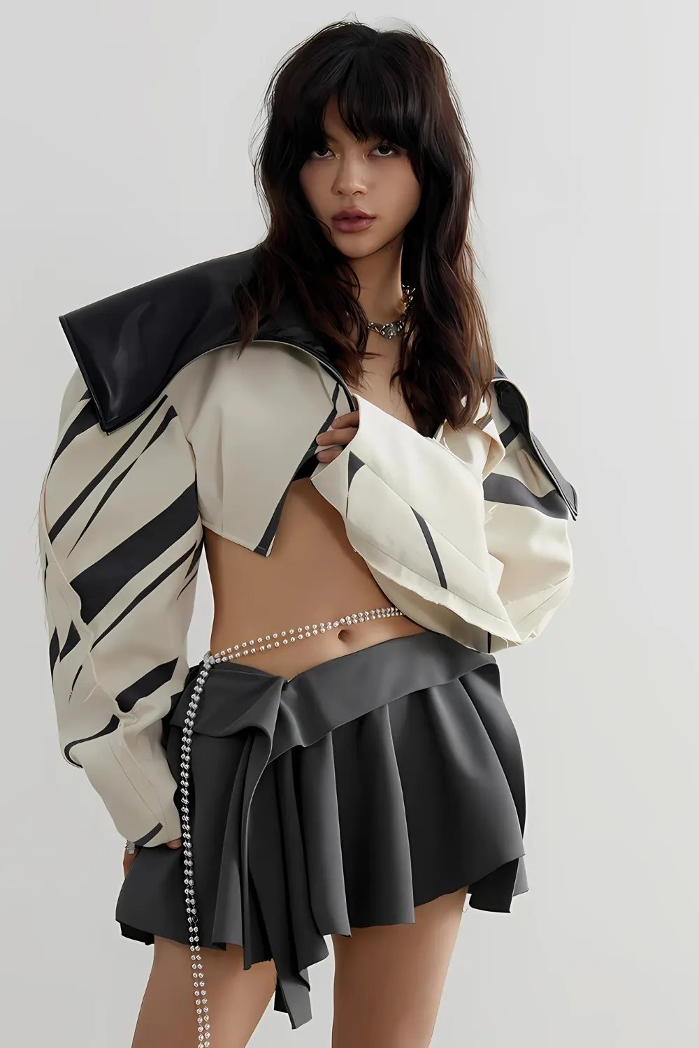 Beige Zipper Pockets Leather Short Shaped Jacket