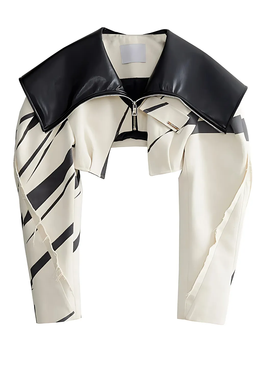 Beige Zipper Pockets Leather Short Shaped Jacket