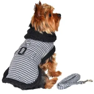 Black and White Classic Hounds tooth Dog Harness Coat with Leash